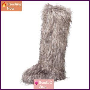 Women's Knee-High Plush Faux Fur Boots Winter Warm Flat Non-Slip